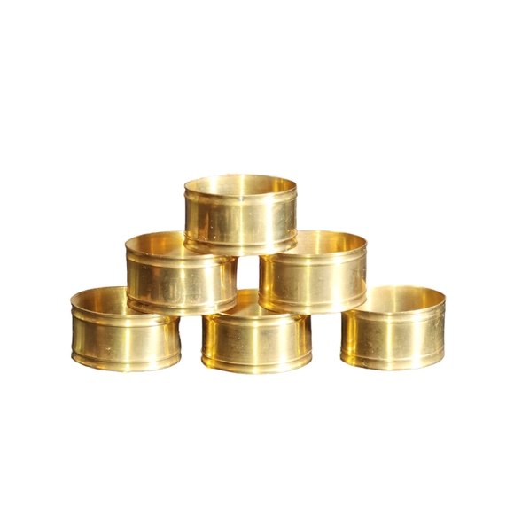 Vintage Made In India Set of 6 Solid Brass Oval Napkin Rings 2"X1.5"X1" Each - Picture 1 of 7